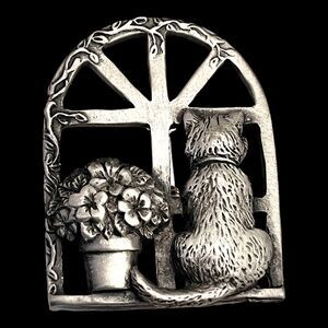 Vintage Spoontiques Cat Brooch Pewter Cat Pin - 4Z